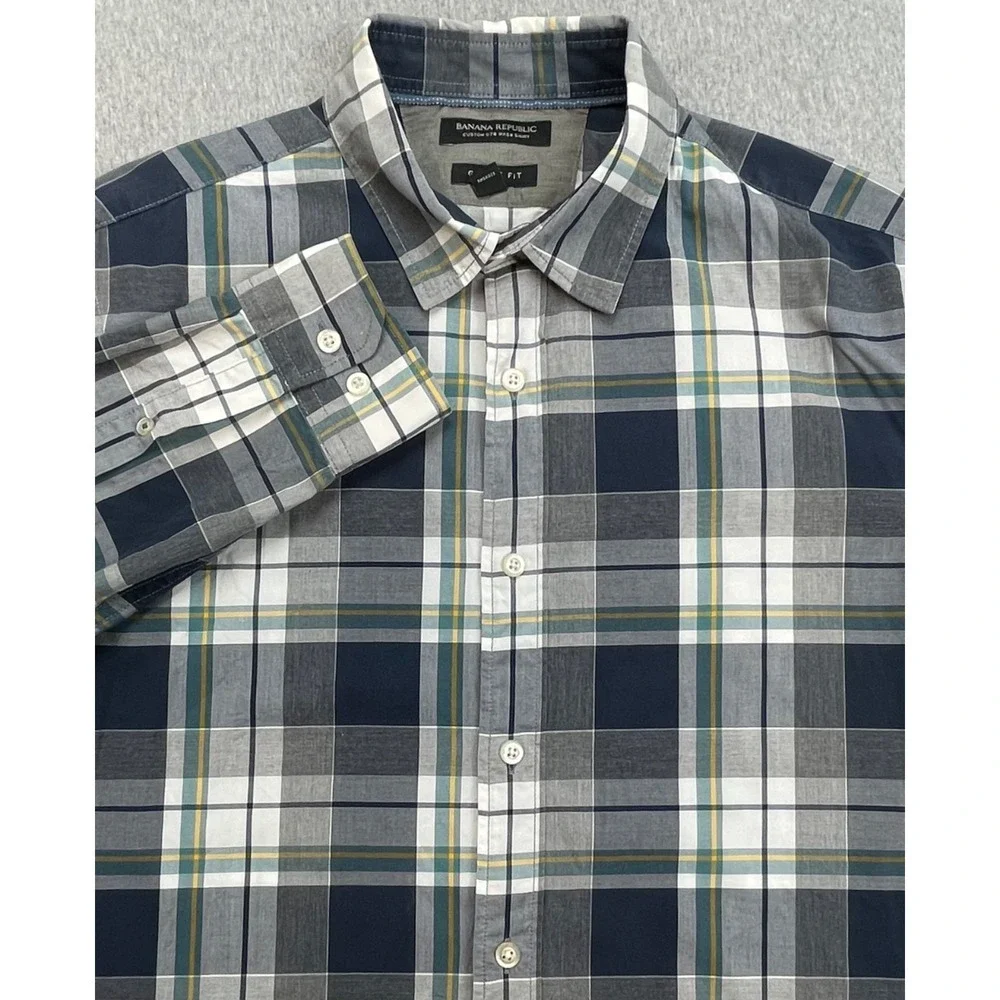 Banana Republic Shirt Mens Medium Plaid 100% Cotton Button Up Grant Fit